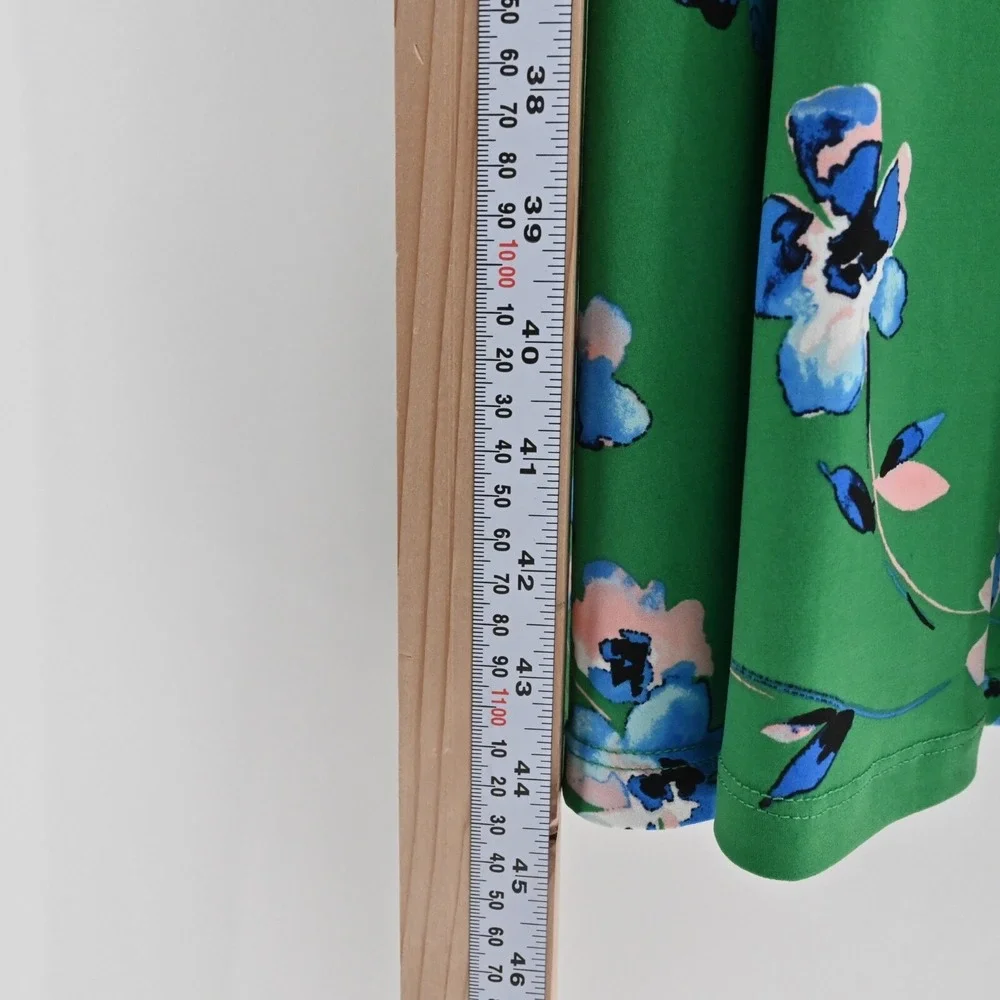 ELIZA J Dress Size 14 Green Floral V‎ Neck Long Sleeve Tie Belt Faux Wrap Midi - Picture 5 of 12